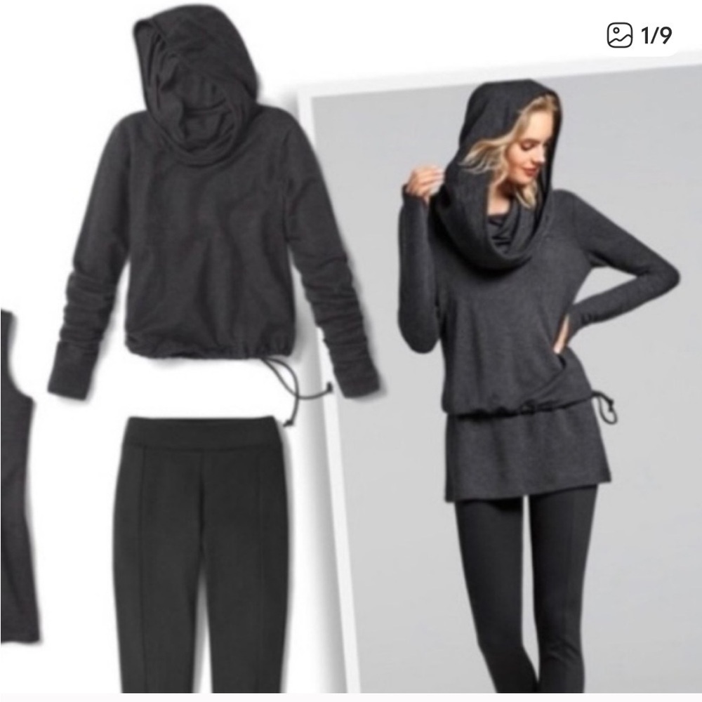 Cabi Gray Recess Topper Cowl Neck Hoodie Drawstring Waist Sweater M